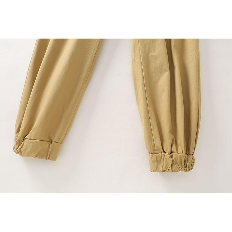 Casual Working Pants Spring New Arrival Export Couple Loose Half Elastic High Waist Zipper Button Pocket Trousers 27314