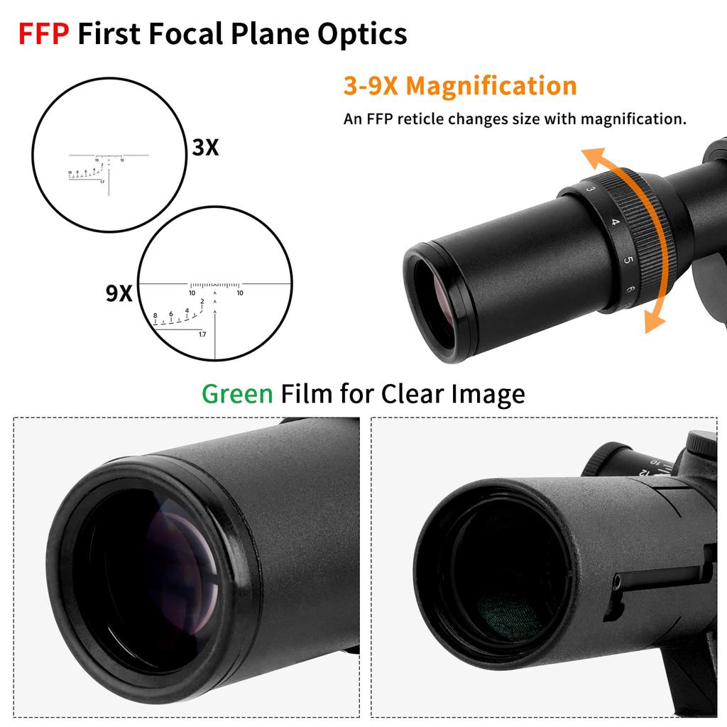FOCUHUNTER 3-9X26 SVD Zielfernrohr für Dragunov AK, FFP, Taktisches Zielfernrohr, Erste Bildebene, Seitenmontage, PSO-1 SchwarzRotes Absehen, Ausziehbare Sonnenblende,