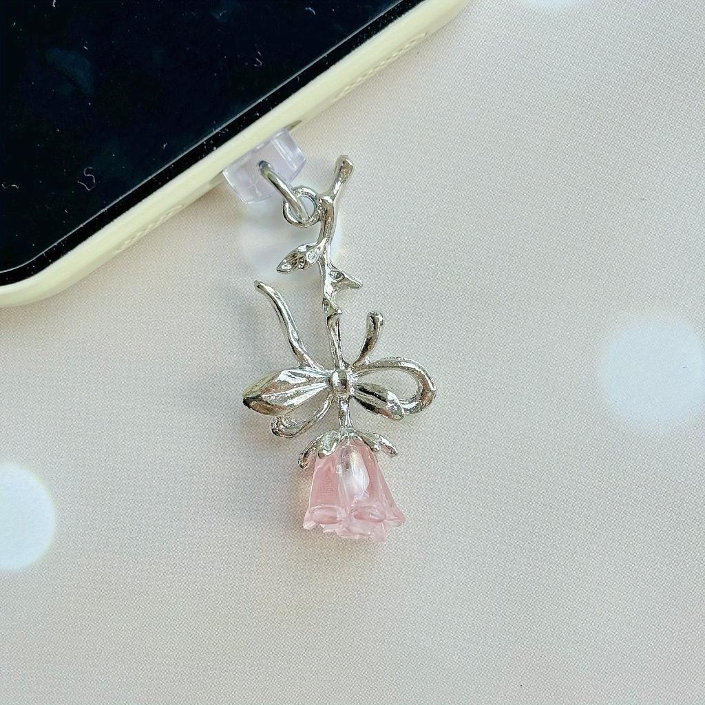 1 Pink Flower Charm Mobile Phone Dust Plug, Cute Floral Hanging Accessory, Christmas Thanksgiving New Year Gift