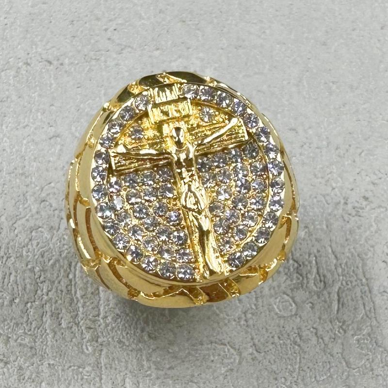 Hip Hop gold color 316L Stainless Steel with full rhinestone INRI Crucifix JESUS Cross Rings for Men Rapper party