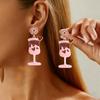 Valentine's Day Love Wine Glass Enamel Earrings Fashion Sweet Diamond Earrings Pink Fresh Personality Earrings Women