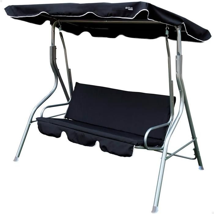 Balancelle De Jardin - AKTIVE - Noir - 180x107x160 Cm - 3 Personnes - Confort Optimal