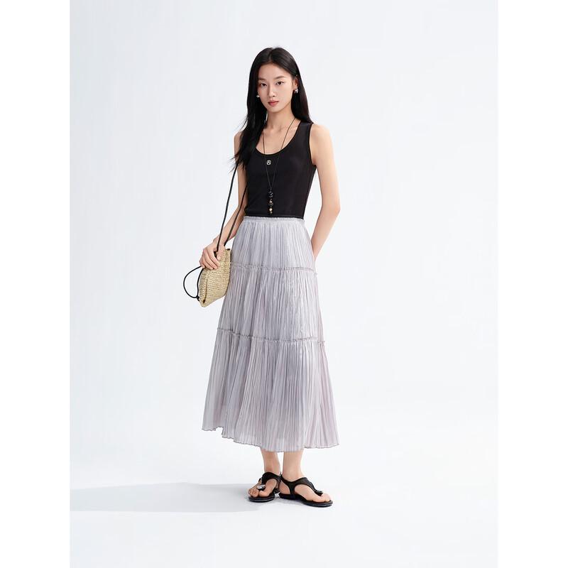 JOOZI ANNACLE Elegant Metallic Pleated A-Line Skirt