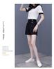 Women's Summer Color Block Doll Collar Two-Piece Set: Short Sleeve Top & Shorts
