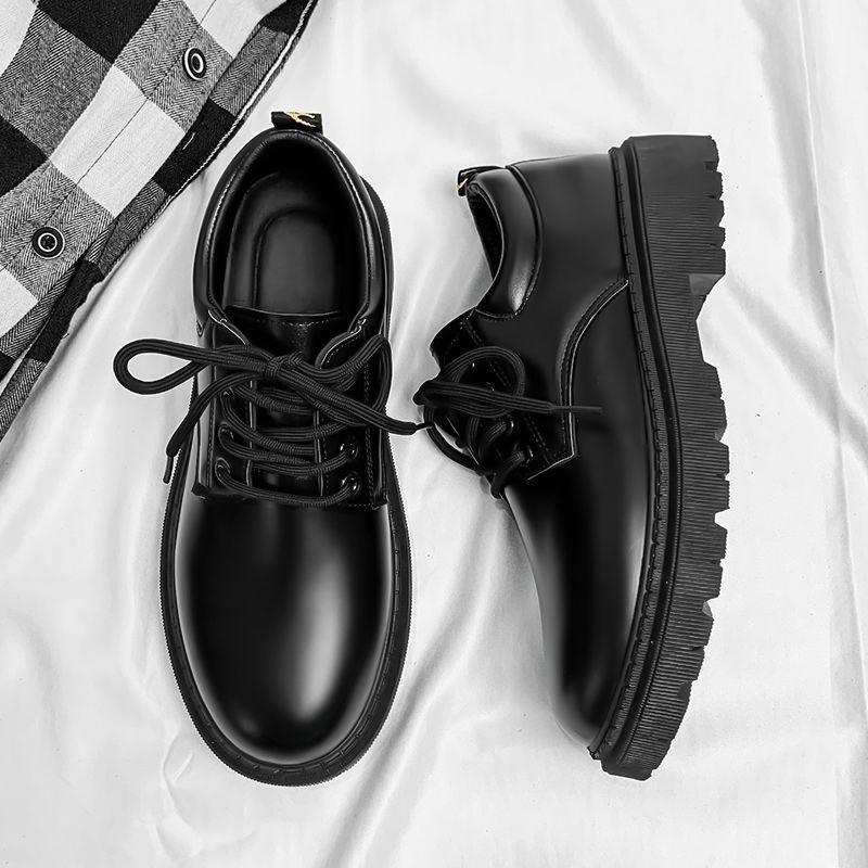 Men's shoes 2025 new autumn British style black casual leather shoes men's business dress big head work Martin boots