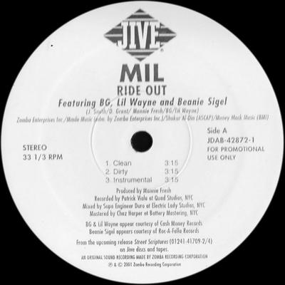 12inch Record MIL - Ride Out JDAB428721PROMO Jive 2001 US Rap & Hip-Hop/R&B Used