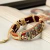 Men Vintage Punk Style Pyrograph Peace Sign Infinity Bangle Bracelet Leather Bracelets Stainless Steel Multilayer Braided Rope
