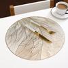 1Pc 38x38cm Round Feather Pattern Gold Hollow Dining Heat Insulation PVC Table Mat Home Tea Coffee Dish Coaster Placemat