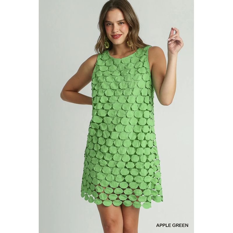 

European and American Niche Retro Fashion Cut Flower round Neck Sleeveless Vest Dress Women s Apple Green S