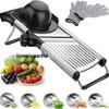 Stainless Steel Vegetable Slicer Set with Cut-Resistant Gloves & Cleaning Brush