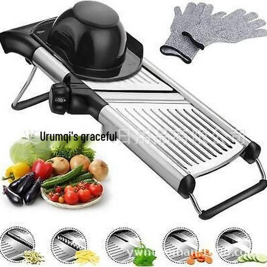 Stainless Steel Vegetable Slicer Set with Cut-Resistant Gloves & Cleaning Brush