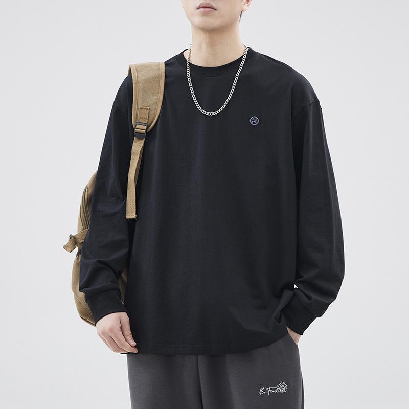 

Модный простой хлопковый свитер мужской раннеосенний свободный большой размер повседневный ретро стираный вышитый топ 4XL чёрный