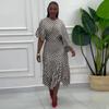 European and American Summer New African Elegant Style Striped Asymmetrical One-sleeved Fishtail Dress