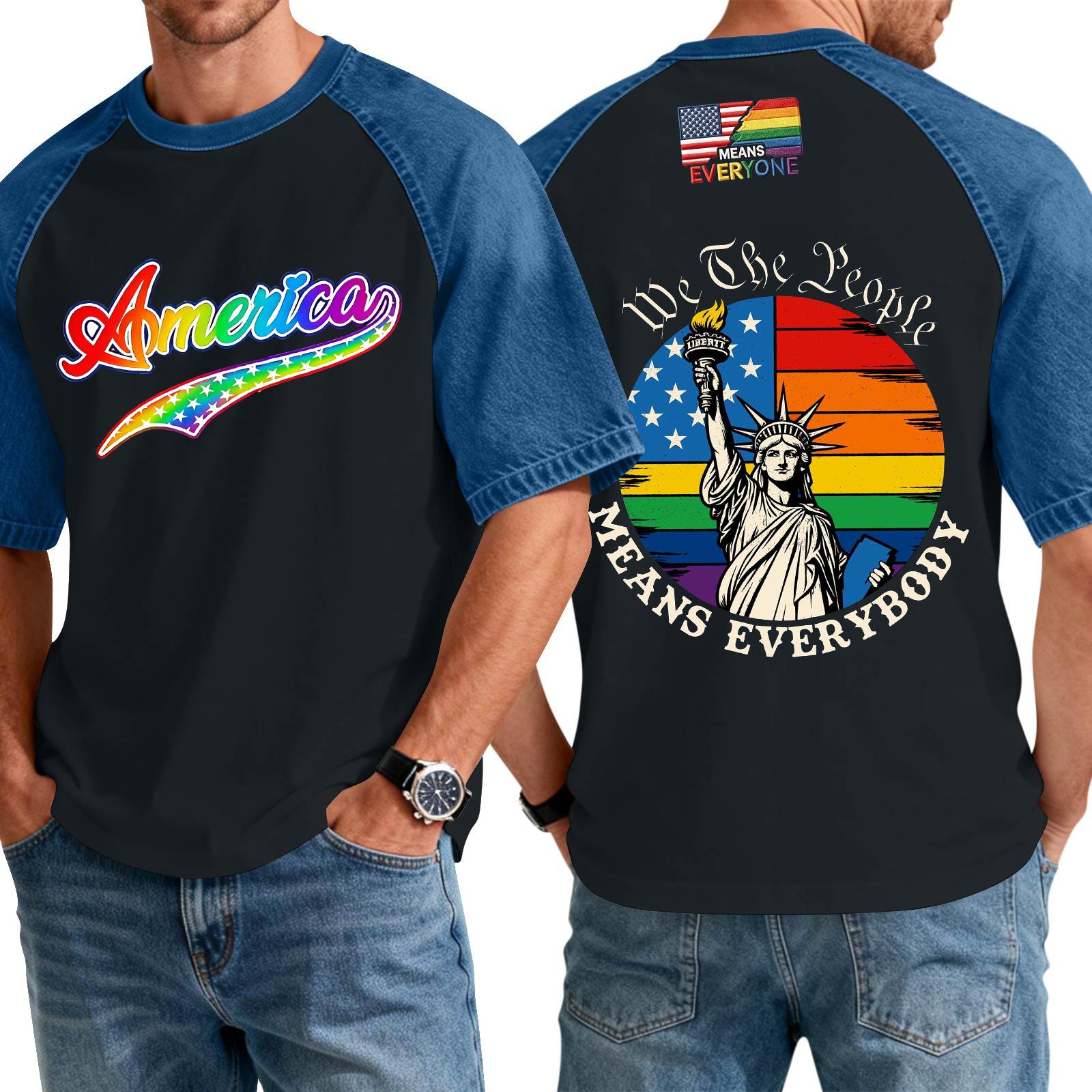 

Men s Casual Short Sleeve T-Shirt Denim Patchwork Top with Printed Design Comfortable Fit Suitable for Everyday Wear XXXL