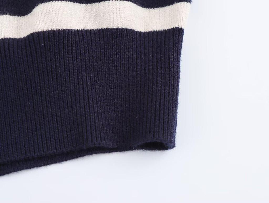 2025 Spring Women's Striped Knit Pullover Sweater - European & American Style, Versatile Round Neck, Long Sleeves