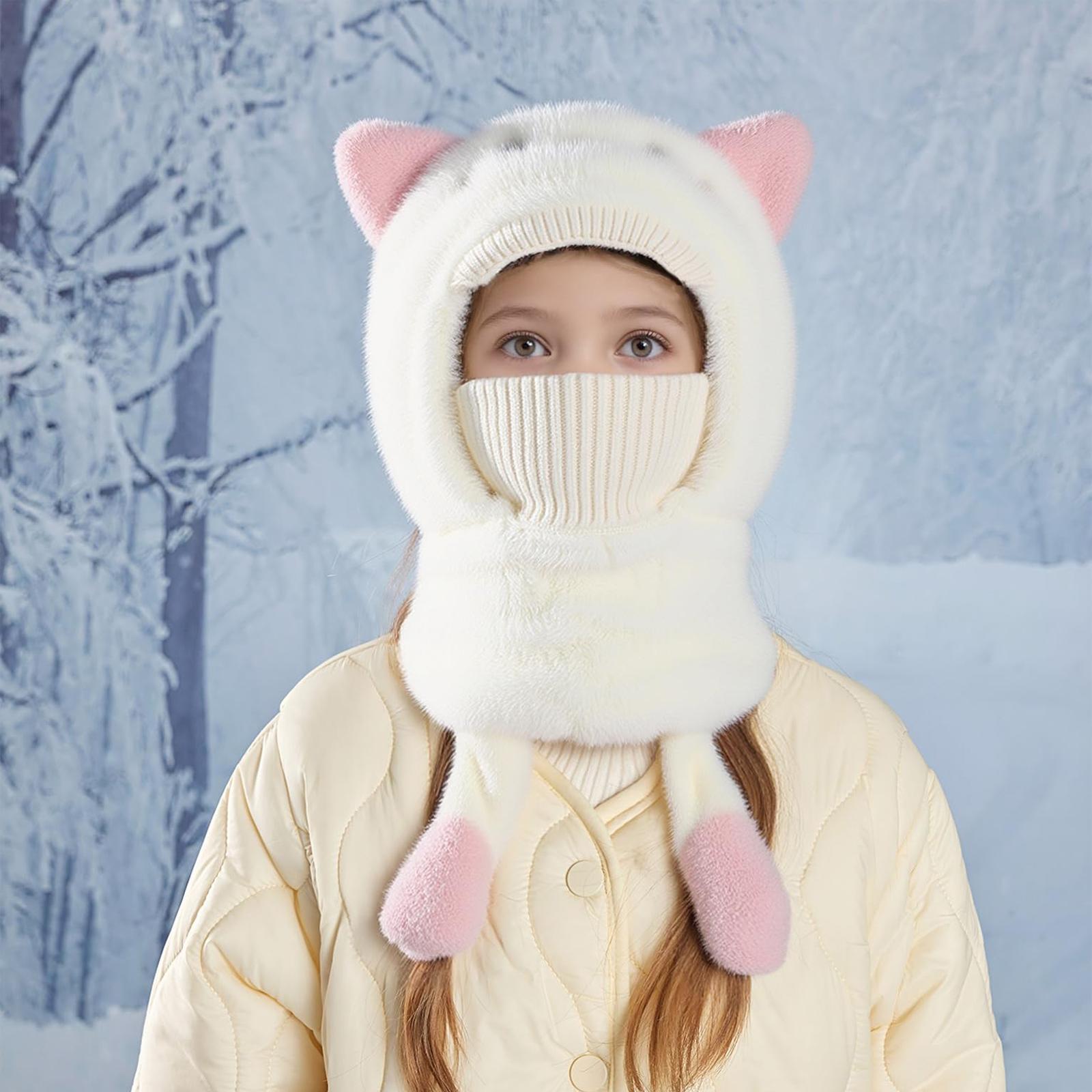 

Children s Plush Warm Ear Pullover Hat With Plush Mask And Neck One Size белый