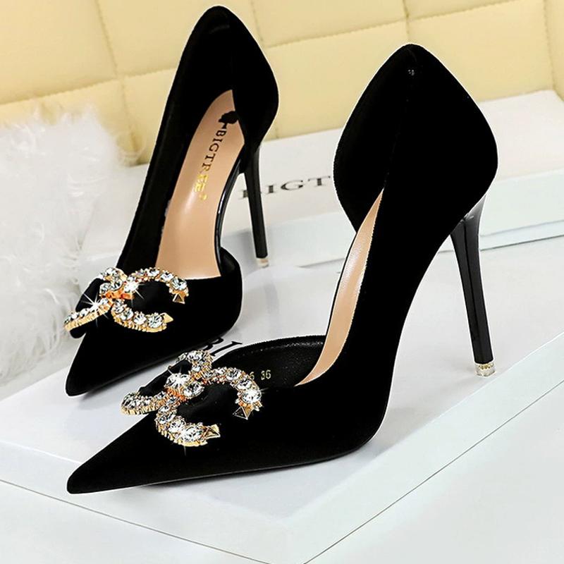 Luxury high heels Women 7 cm 10.5 cm stilettos Metal Rhinestone Women Pumps Wedding shoes Ladies Sexy Prom Shoes 2025