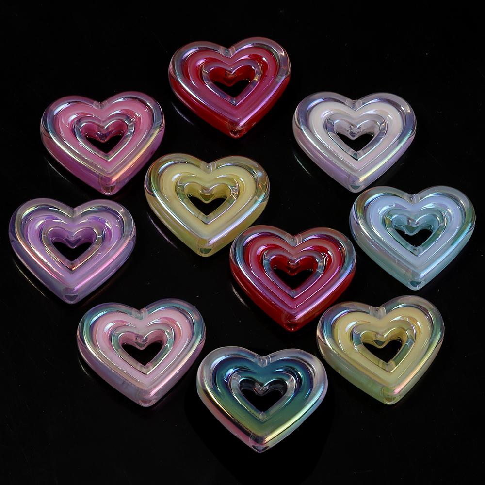 10pcs Colored Heart Shaped Beads Acrylic Hollow Beads Spacer Bead For DIY Handmade Charms Bracelet Keychains Jewelry Accessories