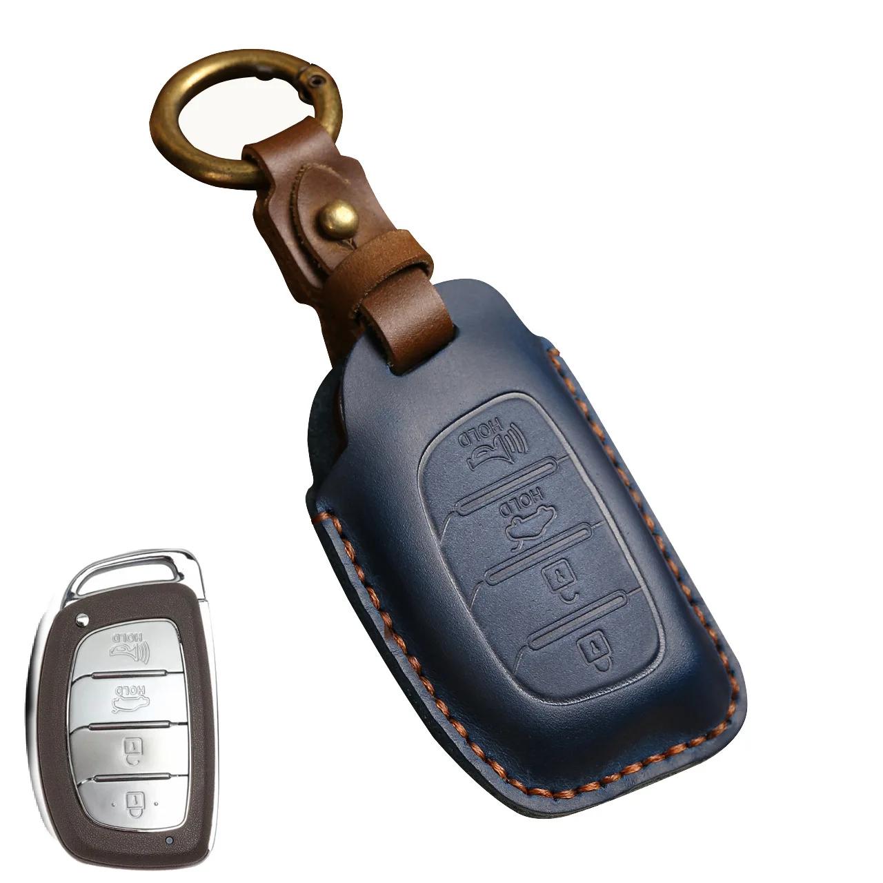 

Leather Smart Auto Car Key Case Cover Fob For Hyundai Ix25/Ix35/Elantra/Sonata/I40 I10 I30 3 4 Button Key Case Keychain Q27898QQ-