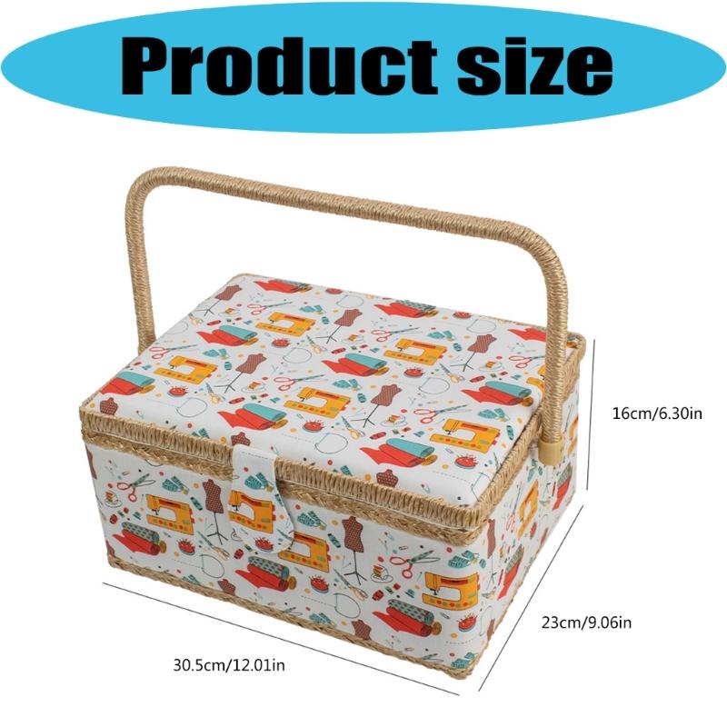 Large Capacity Fabric Sewing Box With Magnetic Closure And Adjustable Compartments For Crafting And Needlework Storage