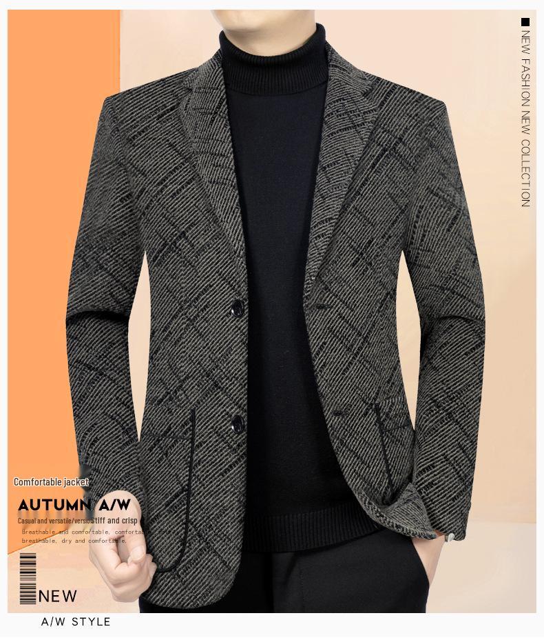 Woodpecker Men's Cashmere Wool Suit - Plush, Thickened Winter Wear for Middle-Aged & Casual Dad Style.