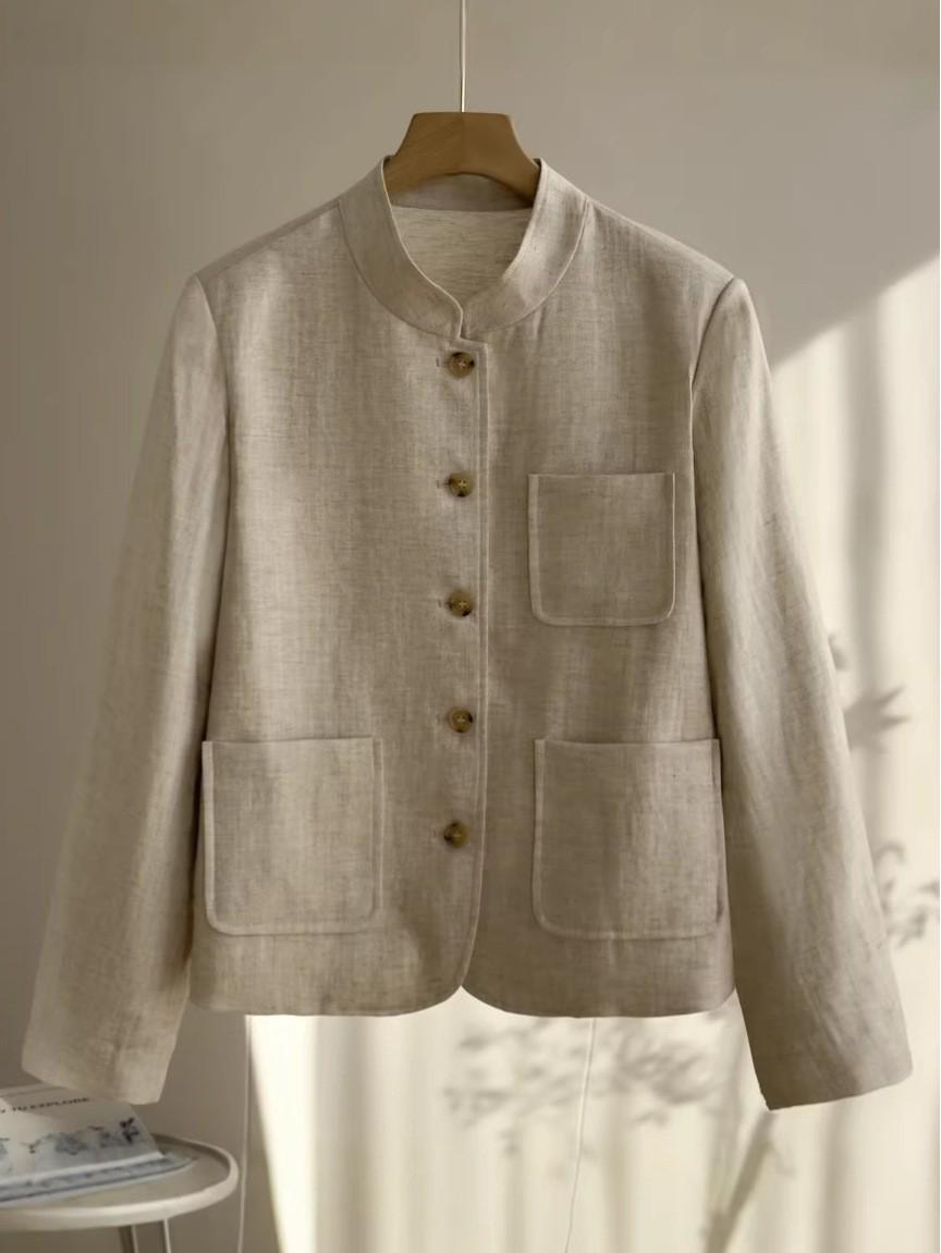 Женский роскошный минималистичный льняной блейзер Endi - Острый воротник-стойка, Высококлассная весенняя мода Large