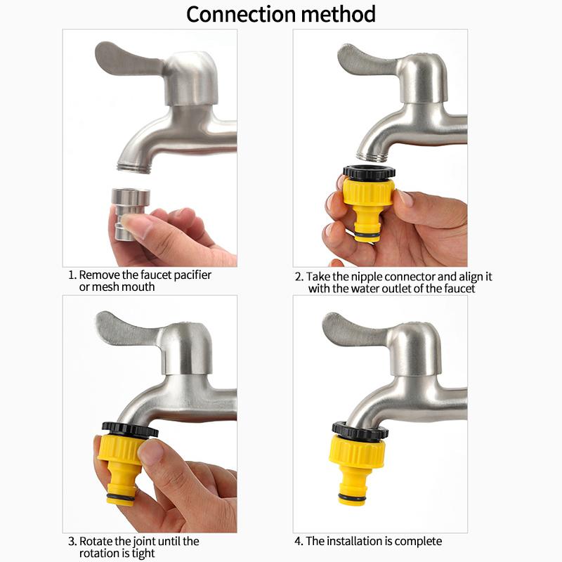 Hose Quick Connector 16mm Nipple Female Threaded Hose Faucet Adapter Garden Watering Irrigation Fittings Universal 1/2"3/4" Inch