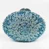WHTUOHENG Blue Crystal Flower Clutch Handbag for Women Rhinestone Embellished Diamond Oval Shape Evening Bag Wedding Party Purse