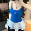 Ballet style O-neck sleeveless T-shirt Summer MODAL COTTON Sexy sling t shirt for Women Lotus leaf Slim Elastic Skinny red Tops