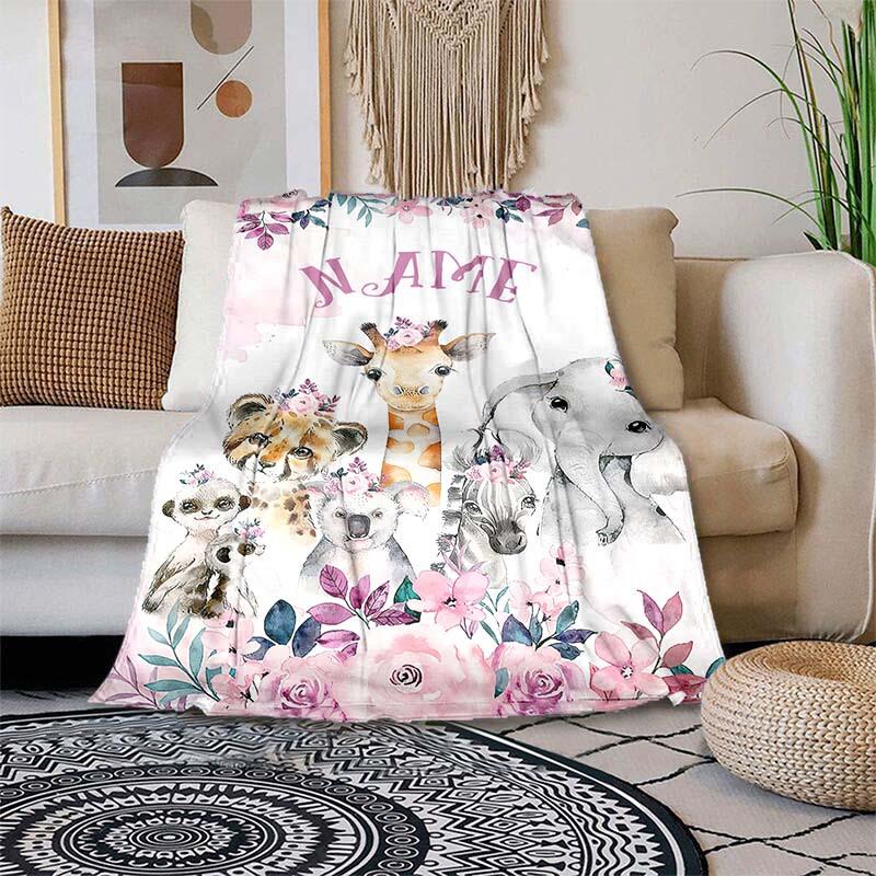 Pink Animals Customize Your Name Blanket Used For Chair Office Sofa Bed Camping Soft And Warm Giving Friends And Relatives Birthday Graduation Gift