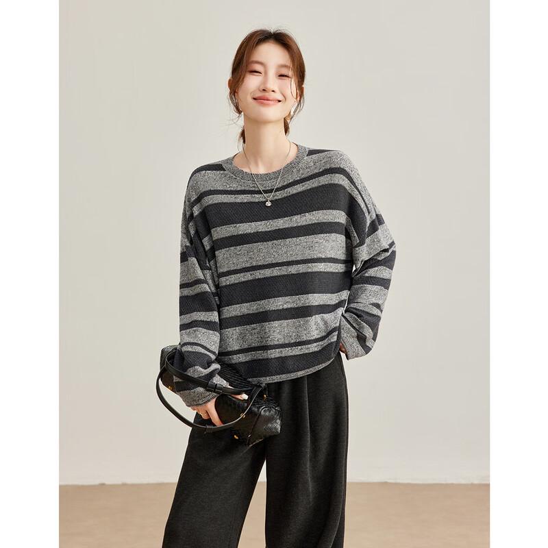 Women's Cashmere Blend Striped Loose Fit Sweater