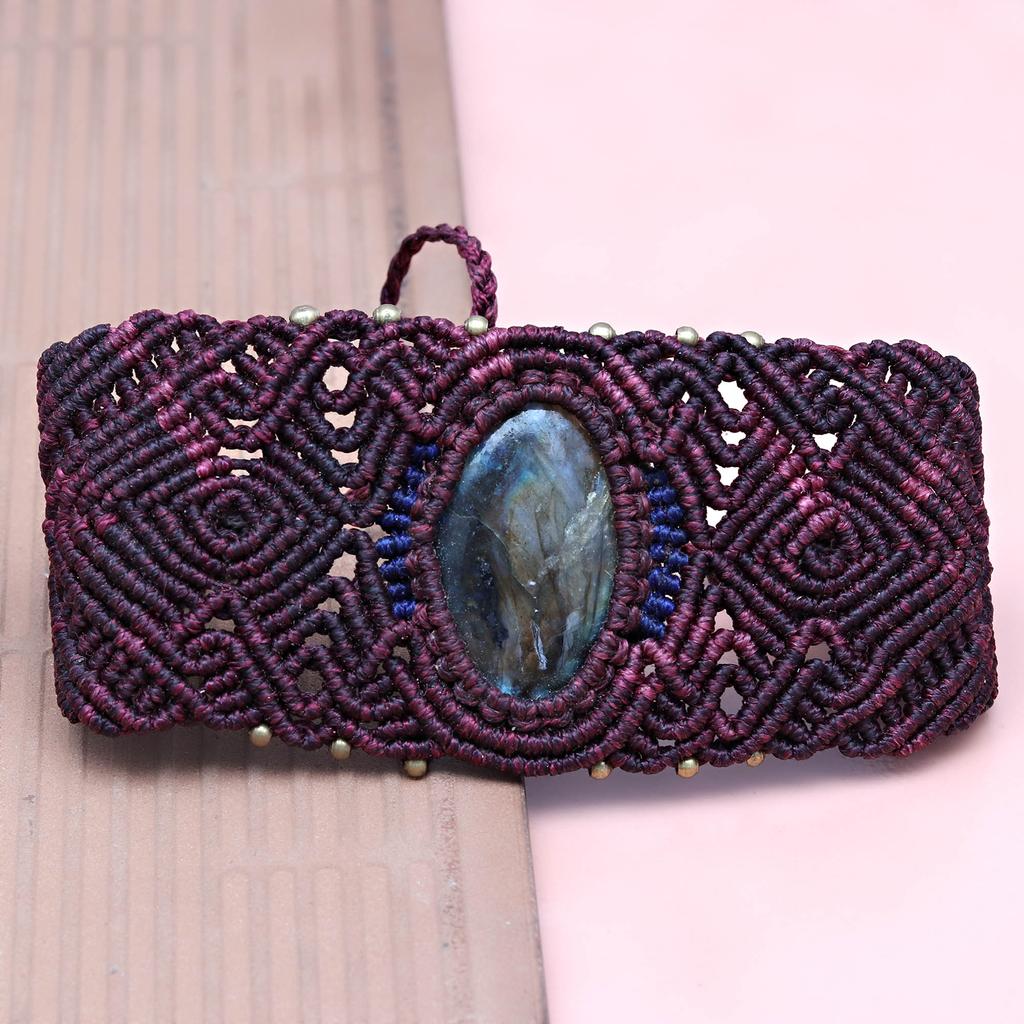 Macrame Labradorite Necklace Pendant Natural Handmade Bohemian Crystal Stone
