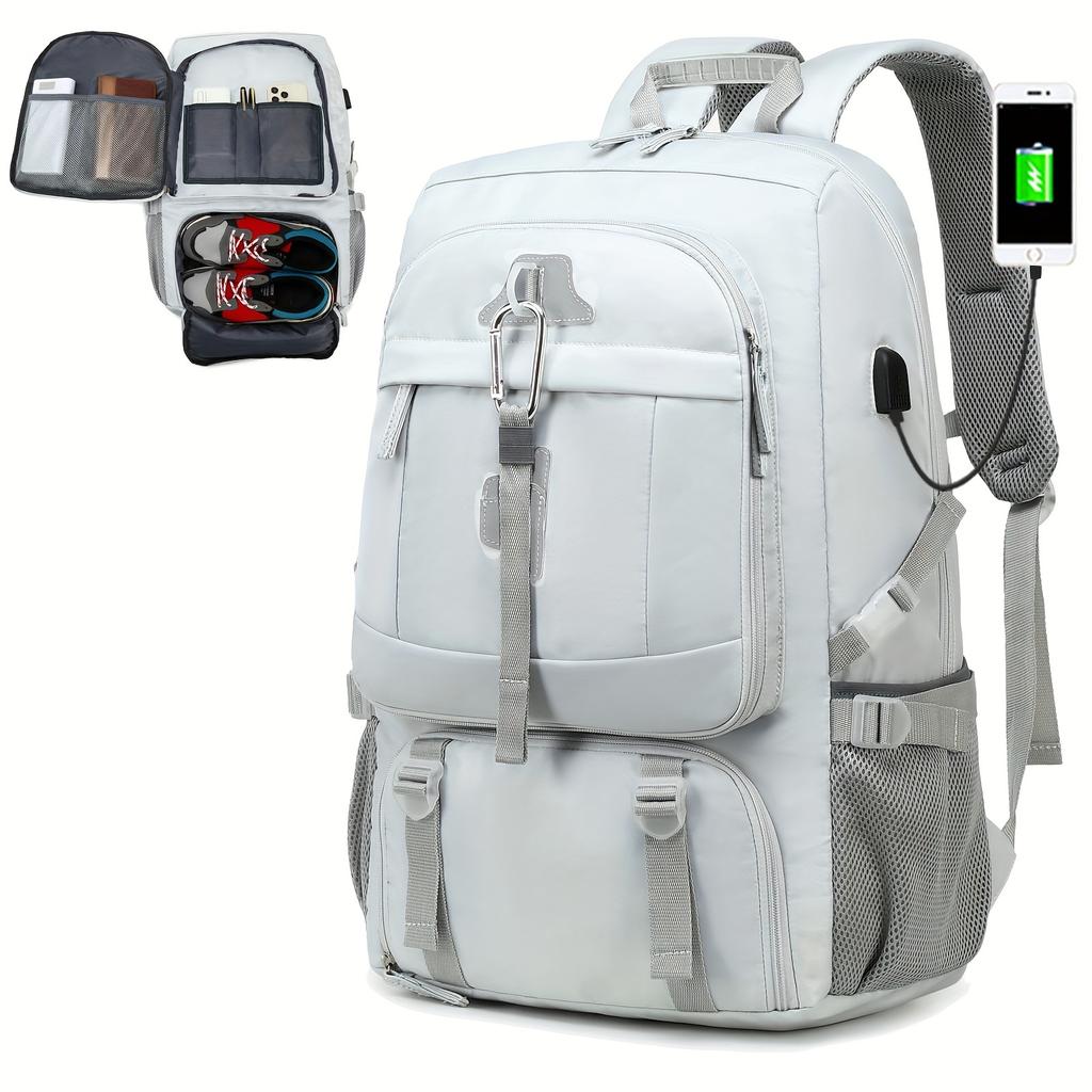 Spacious 17-inch Laptop Backpack For Travel, Camping, And Outdoor Activities, With Separate Compartment For Shoes, Suitable For Both Men And Women.