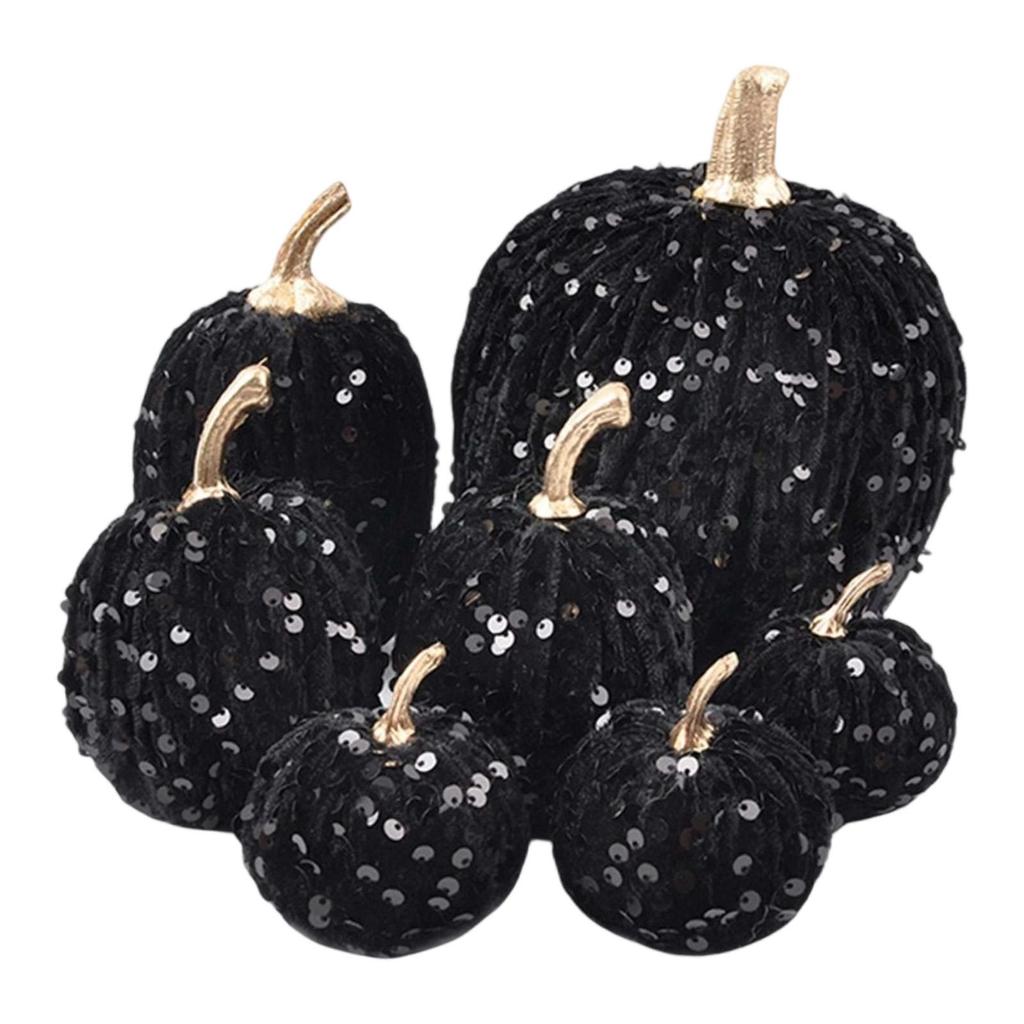 7x Artificial Glitter Pumpkins Fake Pumpkin Centerpiece Party Lifelike Home Halloween Craftsmanship Holiday Fall Decorations