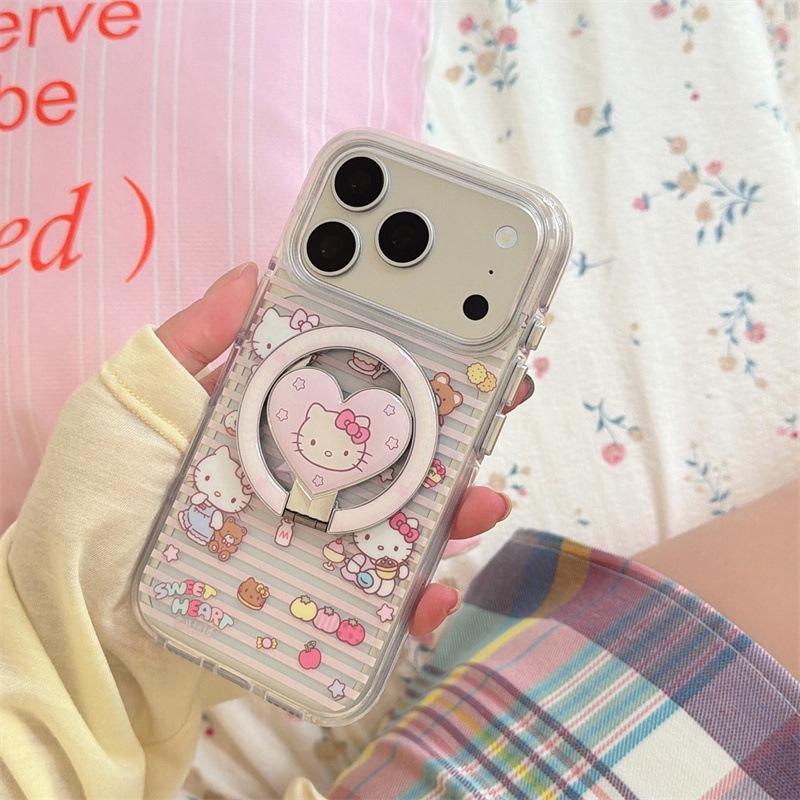 Pink Striped Little Panda iPhone 17/16 Pro Max/15/14 Girly Magnetic Case