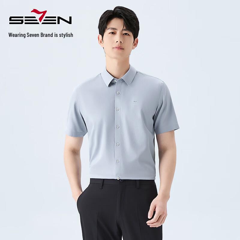 SEVEN Men's DP Non-Iron Pure Cotton Short-Sleeve Business Shirt