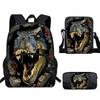 Kids Dinosaur Backpack Set Elementary School Oxford Fabric Ergonomic Back Support Breathable Lightweight 3-Piece Kit