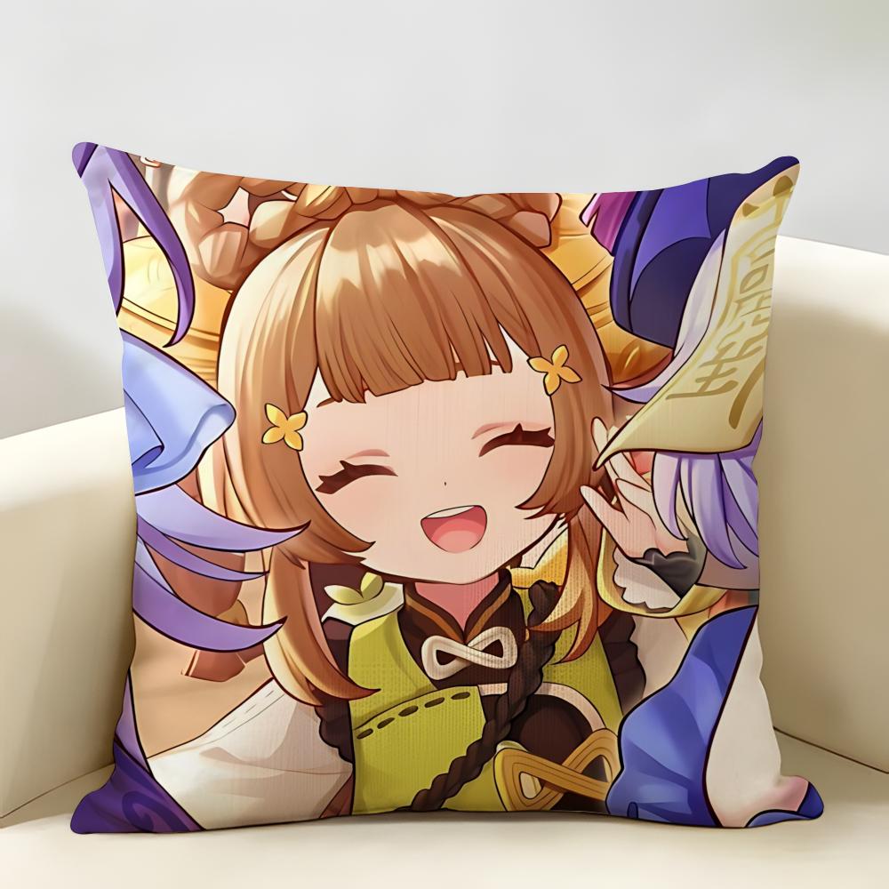 Yaoyao Genshin Impact Cushion Cover Natural Linen Organic Fabric DoubleSided Printing Room Sofa Decor Pillow Case