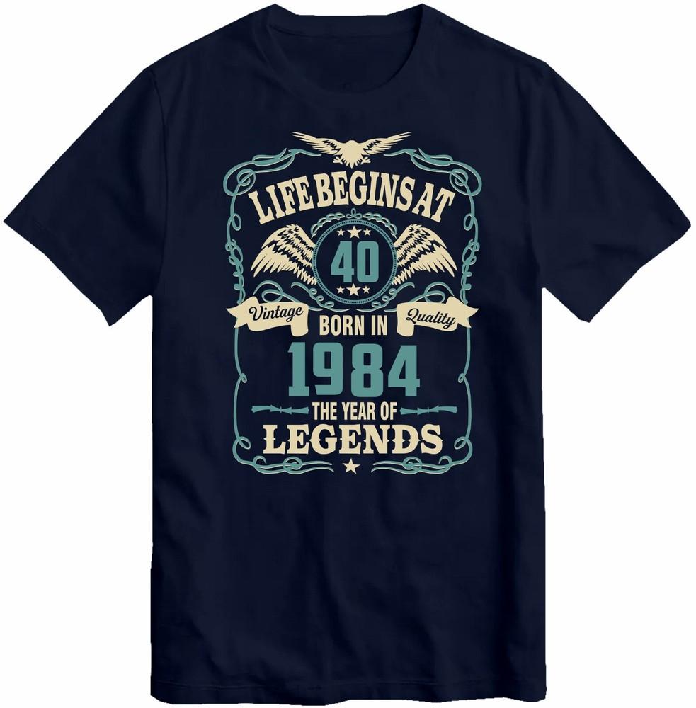 Unisexs 40th Birthday Tshirt Life Begins At 40 Born In 1984 Birthday Tee Top Gift