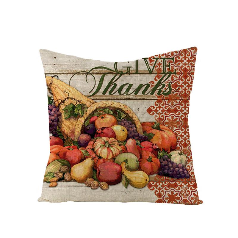 Thanksgiving Cushion Cover Pumpkin Print Harvest Polyester Cushion Cover Office Sofa Cushion Cover
