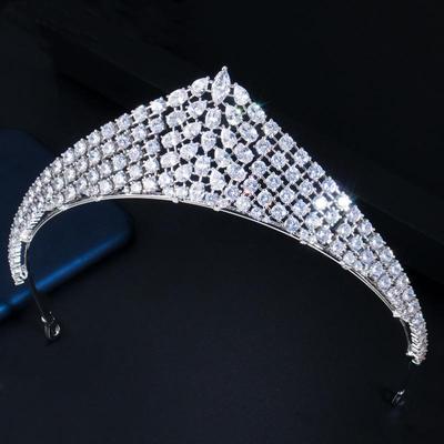 CMM Süper Lüks Zirkonya Düğün Saç Aksesuarları Geniş Kraliçe Taç Tiara