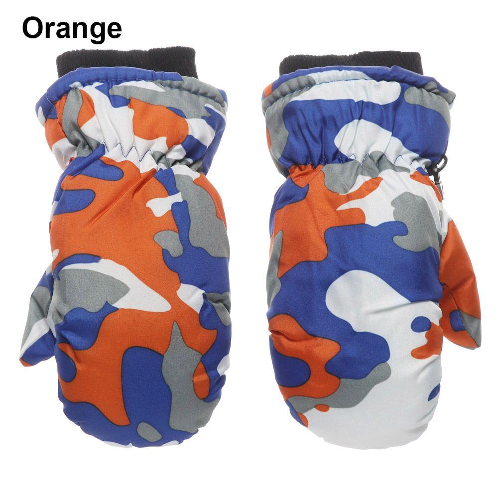 Children Furry Warm Mitts Windproof Snow Snowboard Thicken Children Gloves Skiing Mittens оранжевый