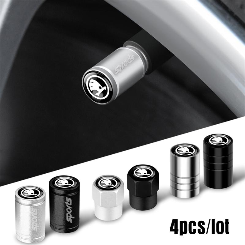 XOWS7 4pcs Metal Car Wheel Tire Valve Caps Stem Case Covers Accessories For Skoda S Kodiaq Octavia 2 3 Yeti Karoq Rapid Fabia VII A5