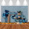 Cute Blue Train Cloud Themed Banner Decoration Background Children's Birthday Party Home Decoration Photography Backdrop Cloth