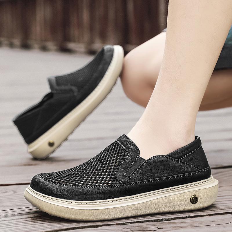 Men's Sporty Breathable Mesh Shoes Lightweight Comfortable Casual Slip-On Summer Shoes Round Toe Non-Slip Rubber Outsole