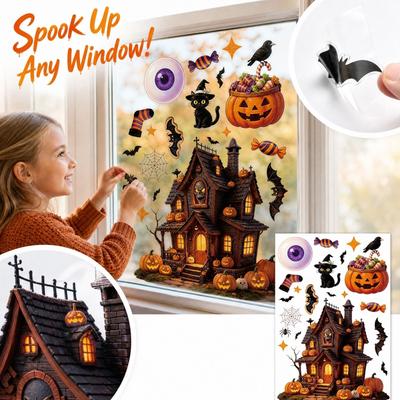 Halloween Window Clings Pumpkin House Static Stickers for Holiday Decor