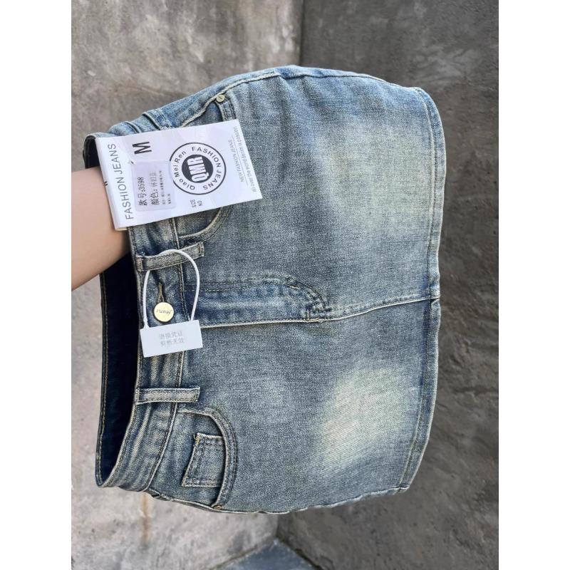 

Women s High-Waist Denim Mini Skirt - Retro Slimming Hip-Hugging Design, Anti-Exposure, Summer Style L for 108-118 jin