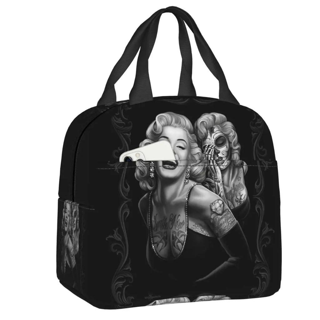 Navy Fade Victorian Lace Skull Resuable Lunch Box Multifunction Mexican Day Of The Dead Thermal Cooler Food Insulated Lunch Bag