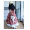 Summer Girls Retro Red Plaid Vest Dress Sets Thin French Style Strappy Sundress Casual Vacation Outfit Teen Kids Clothes