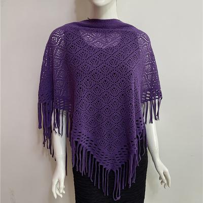 Women's Hollowed Knitted Triangular Scarf Imitation Cashmeres Soft Winter Shawl Wrap Neckerchief Blanket with Fringes